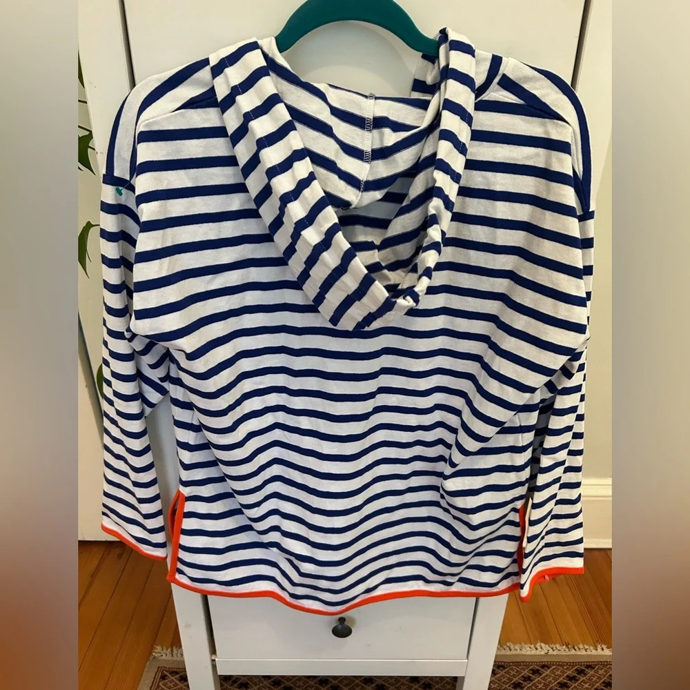 J. Crew women’s medium Tipped V-neck hoodie in striped Mariner cloth NWT - Picture 9 of 9